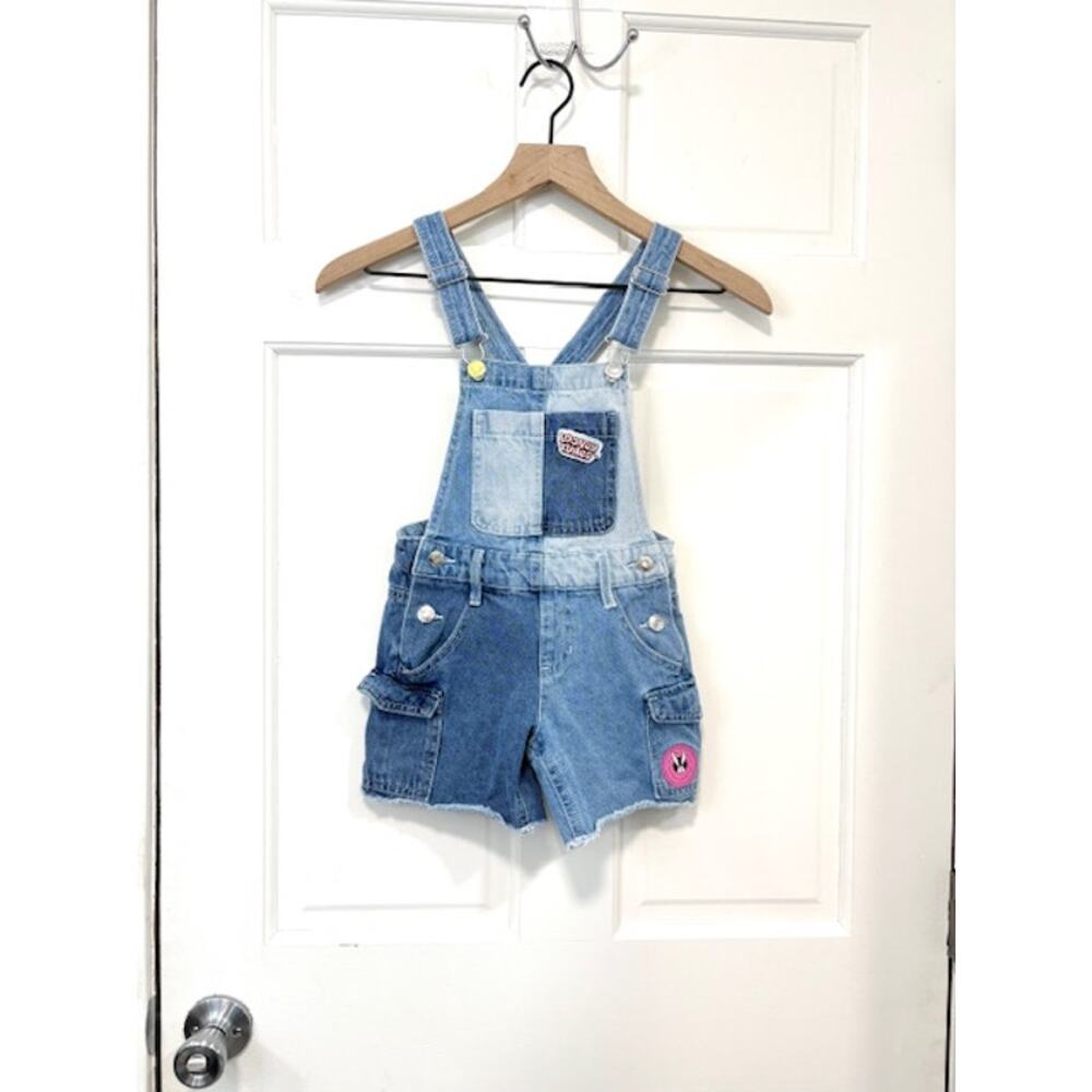 Justice x Looney Tunes Overall Shorts Girls‎ Sz 7 Blue Denim Shartalls Vest Back